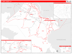 St. Mary Parish (County), LA Digital Map Red Line Style